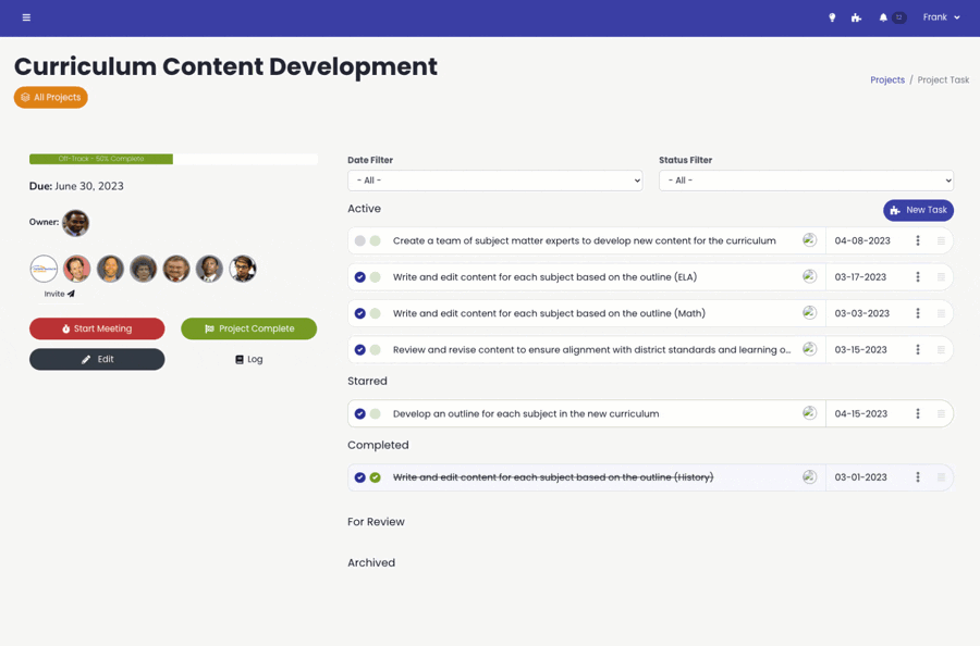 Gain valuable insights from completed projects by utilizing LoopSpire's meetings and engagements to review the process.